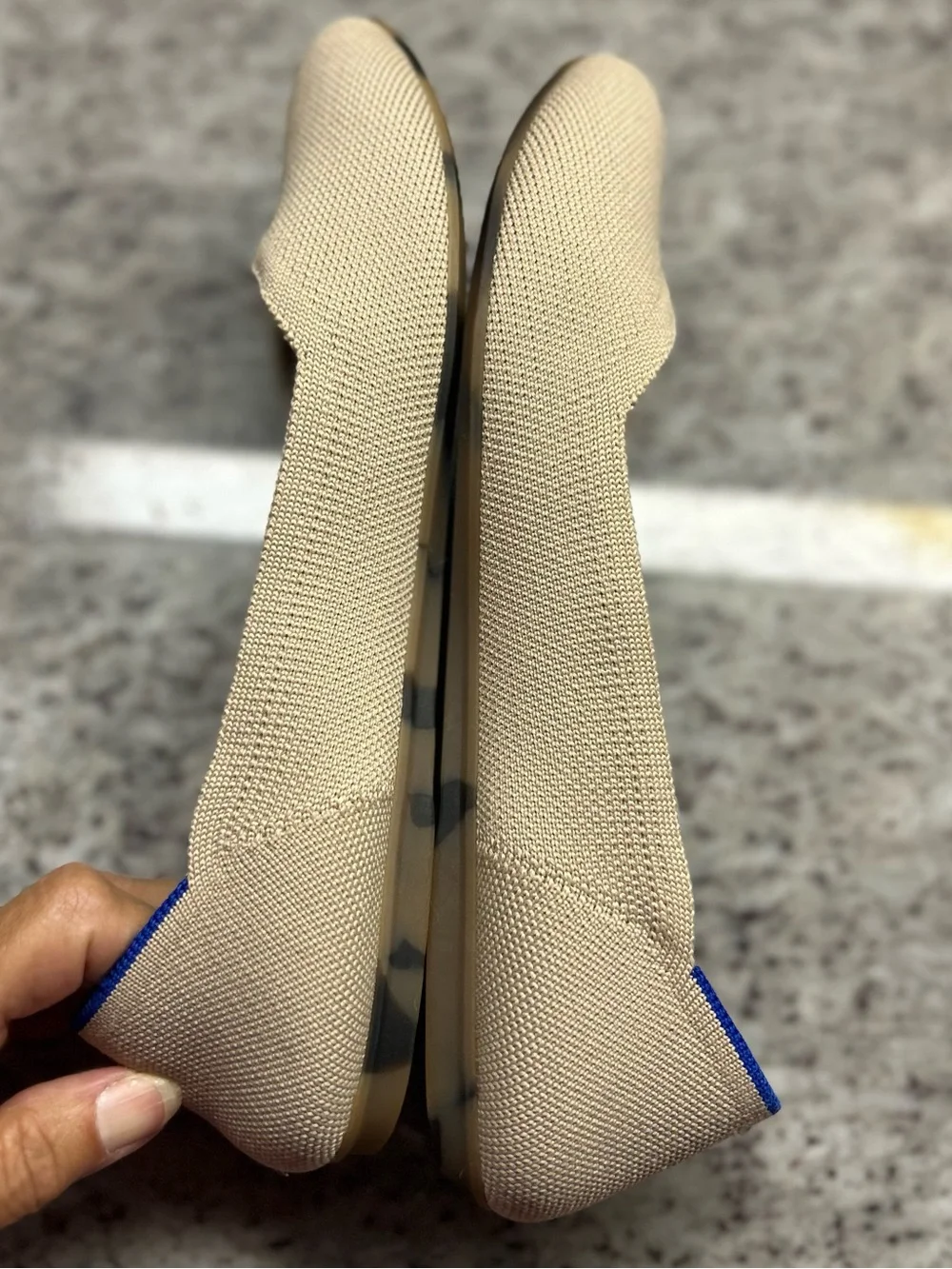 Rothys Beige Knit Ballet Flats with Blue Trim size 8